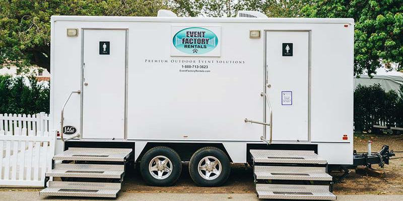 Luxury portable restroom trailer interior — the type offered by Luxury Loos for Ventura County weddings